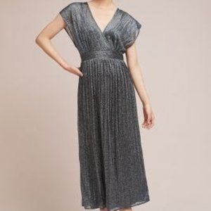 Anthropologie Kylli Pleated Metallic Wrap Dress